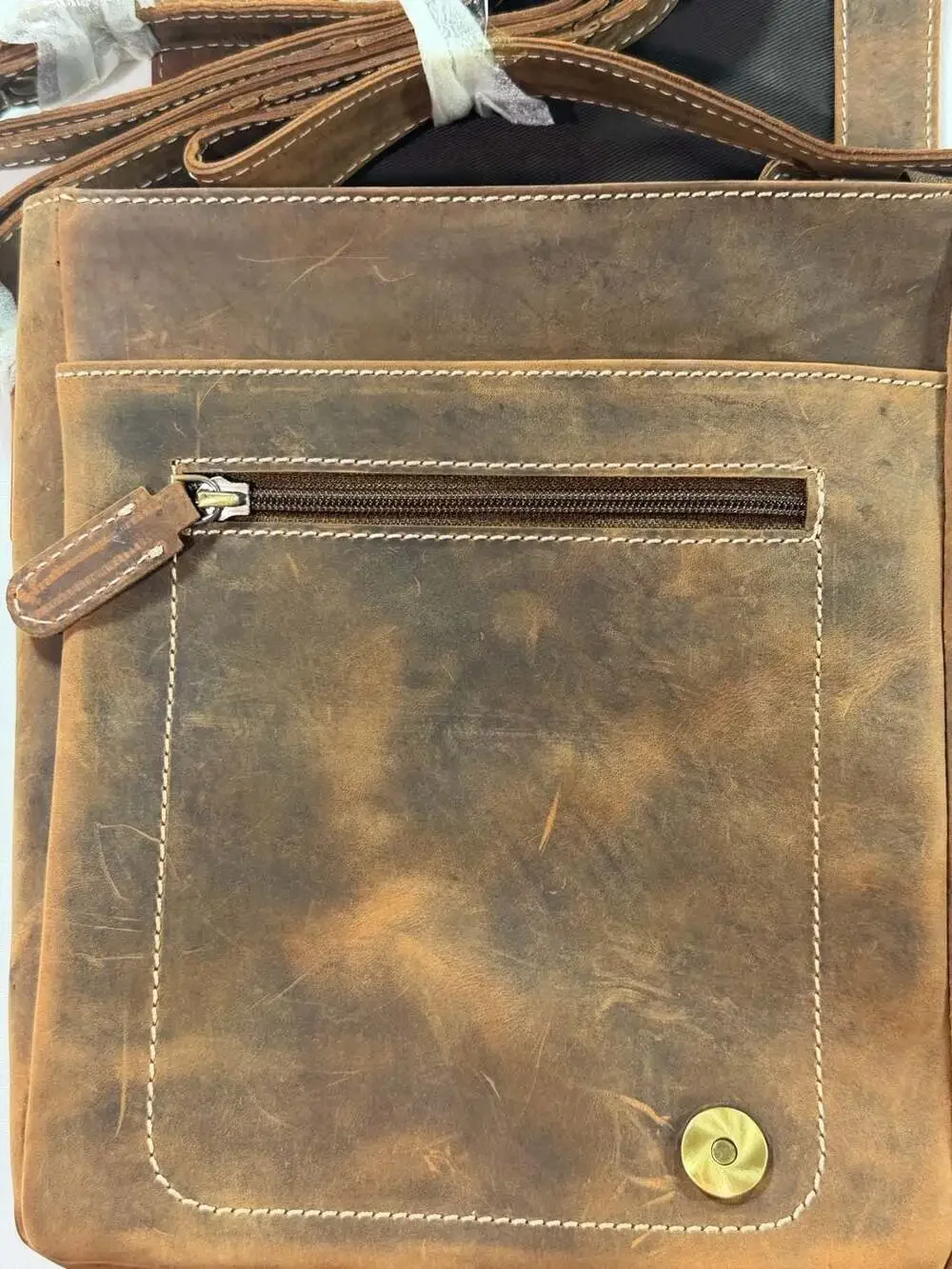 American Bison Genuine Leather Vintage Style Crossbody Messenger Bag Code 1746